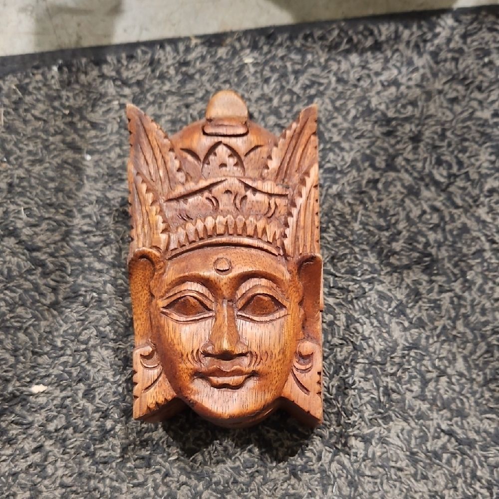 Handcrafted Wooden Face Sculpture Puzzle Box From Indonesia
